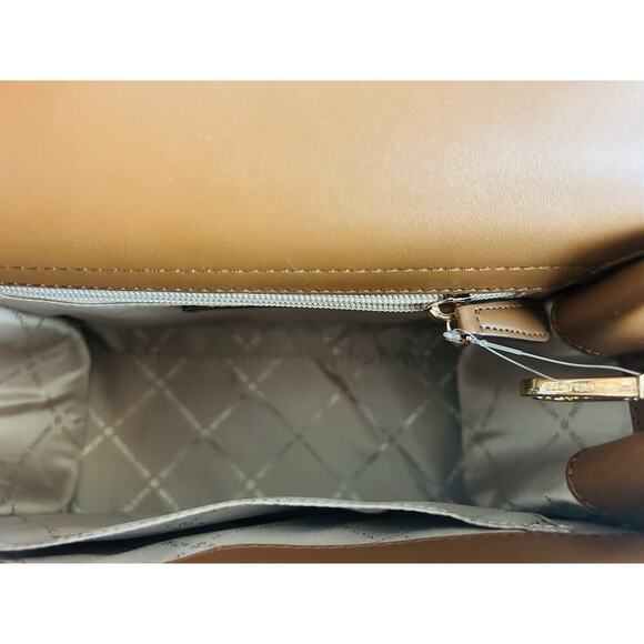 NWT Michael Kors Carmen Medium Flap Satchel Brown Handbag MK Crossbody Bag Purse - Picture 10 of 16